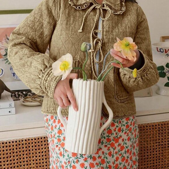 Khaki Casual Women's Cropped Denim Puffer Jacket - Picture 2 of 4